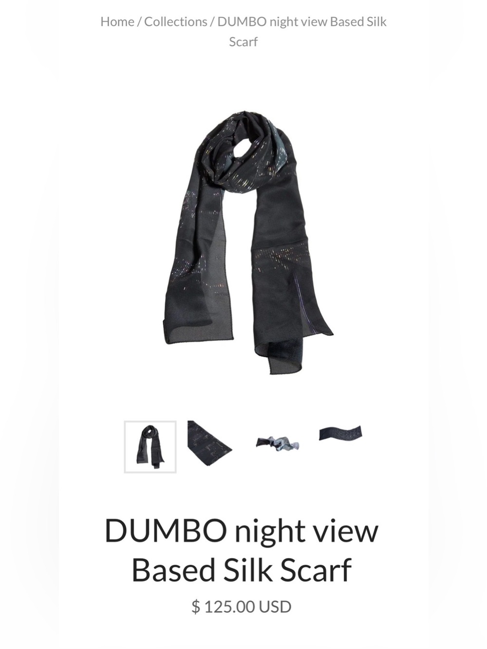 Brooklyn Block  dumbo Night View Black Silk Scarf